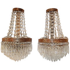 Vintage French Empire Seven Tiers Crystal Prism Sconces, circa 1930