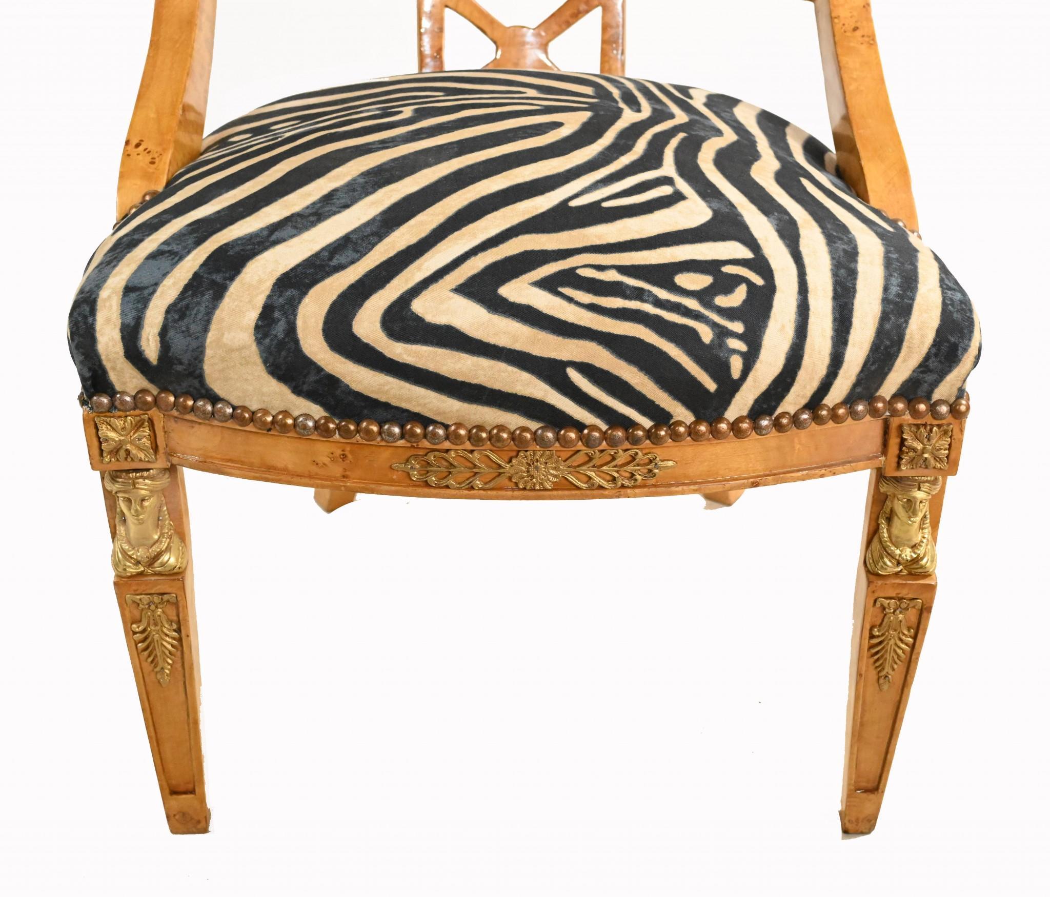 French Empire Side Chair Zebra Print Interiors In Good Condition For Sale In Potters Bar, GB