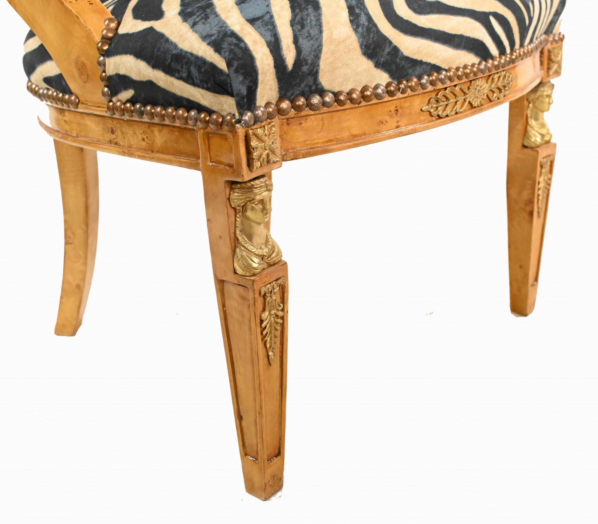 Late 20th Century French Empire Side Chair Zebra Print Interiors For Sale