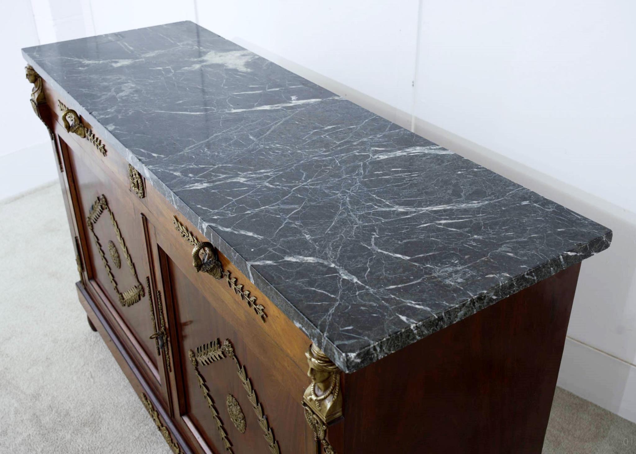 French Provincial French Empire Sideboard Cabinet Mahogany Ormolu Pharo 1880 For Sale