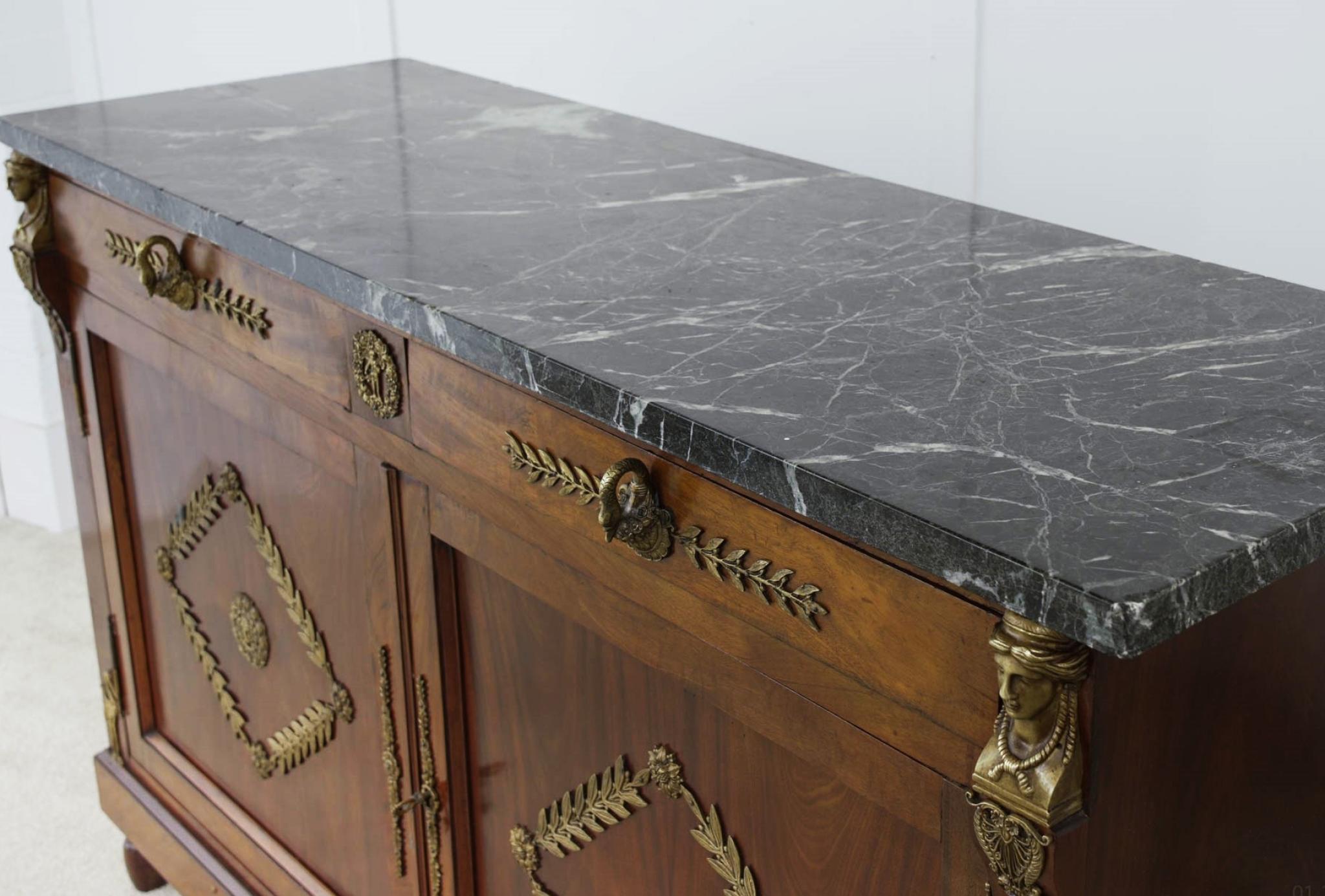 Wood French Empire Sideboard Cabinet Mahogany Ormolu Pharo 1880 For Sale