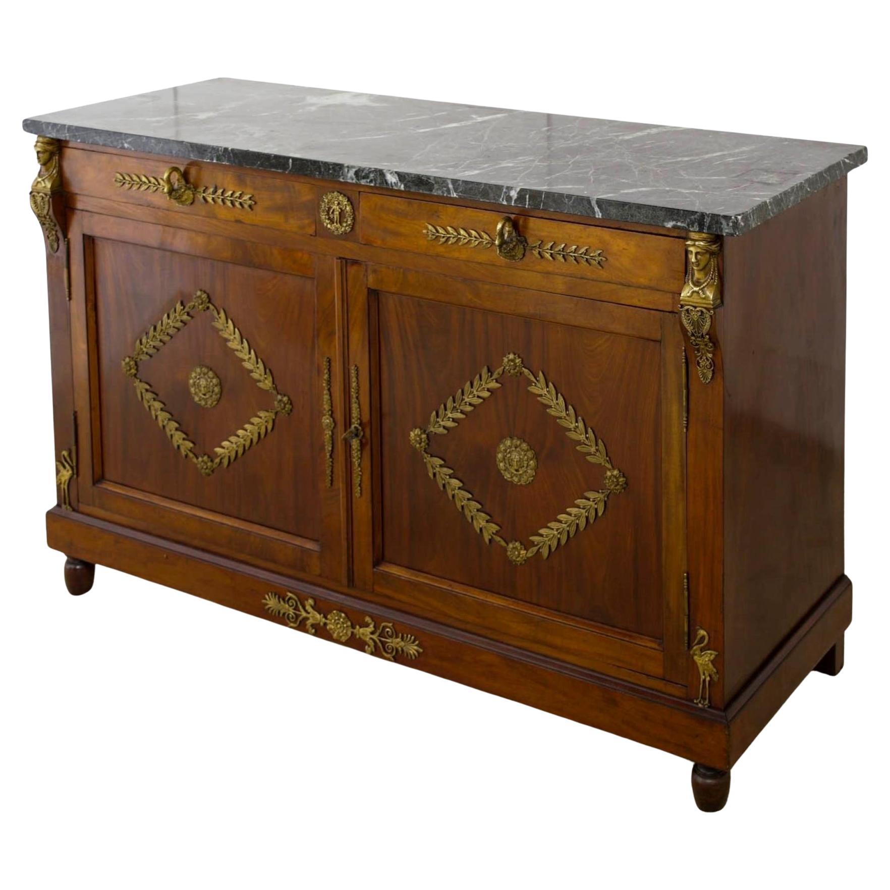 French Empire Sideboard Cabinet Mahogany Ormolu Pharo 1880 For Sale