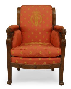 French Empire Silk Bergère Armchairs