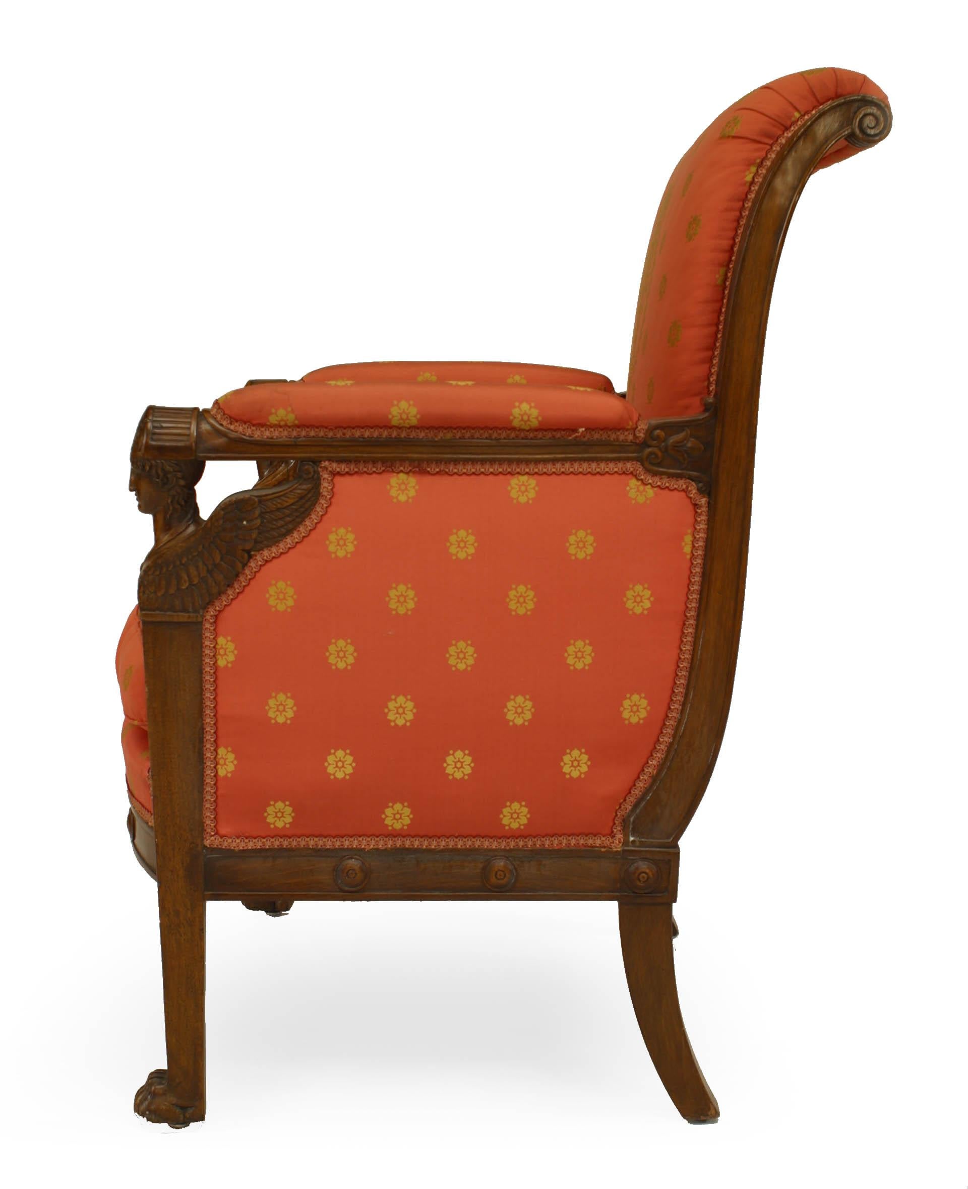 French Empire Silk Bergère Armchairs For Sale 1