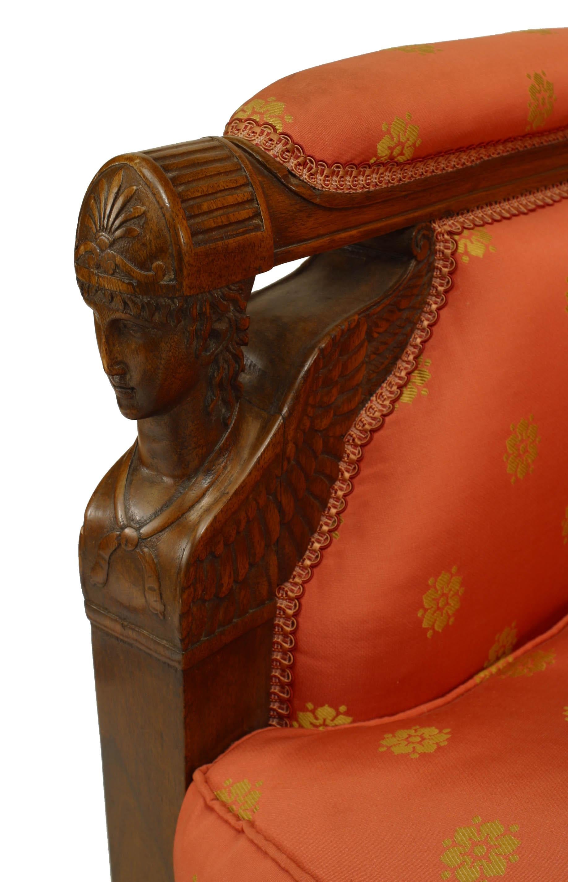 French Empire Silk Bergère Armchairs For Sale 2