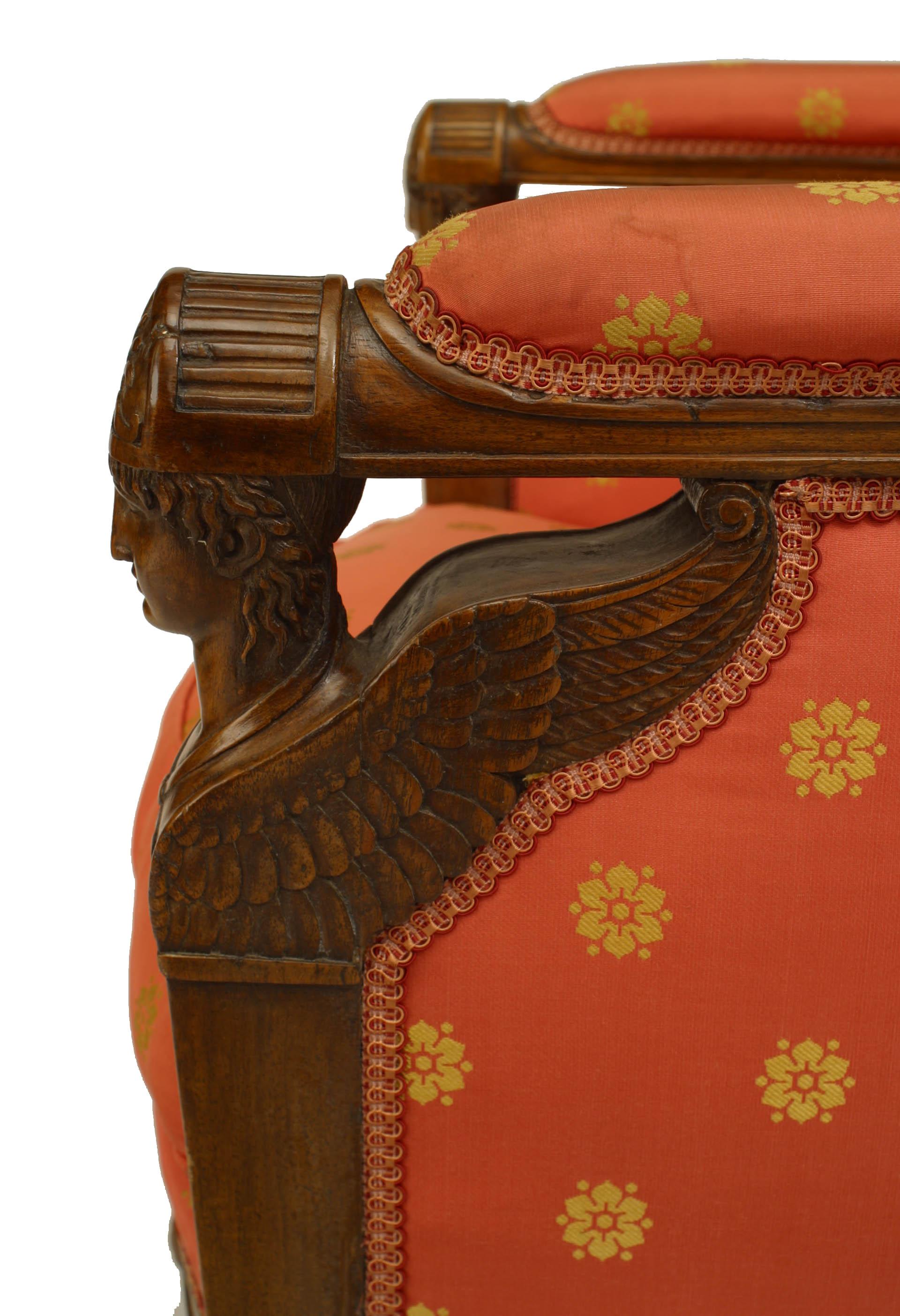 French Empire Silk Bergère Armchairs For Sale 3