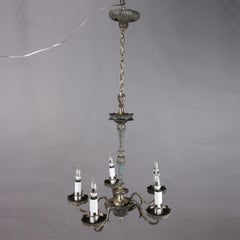 French Empire Silver Gilt 5-Candle Light Branch Chandelier, circa 1930