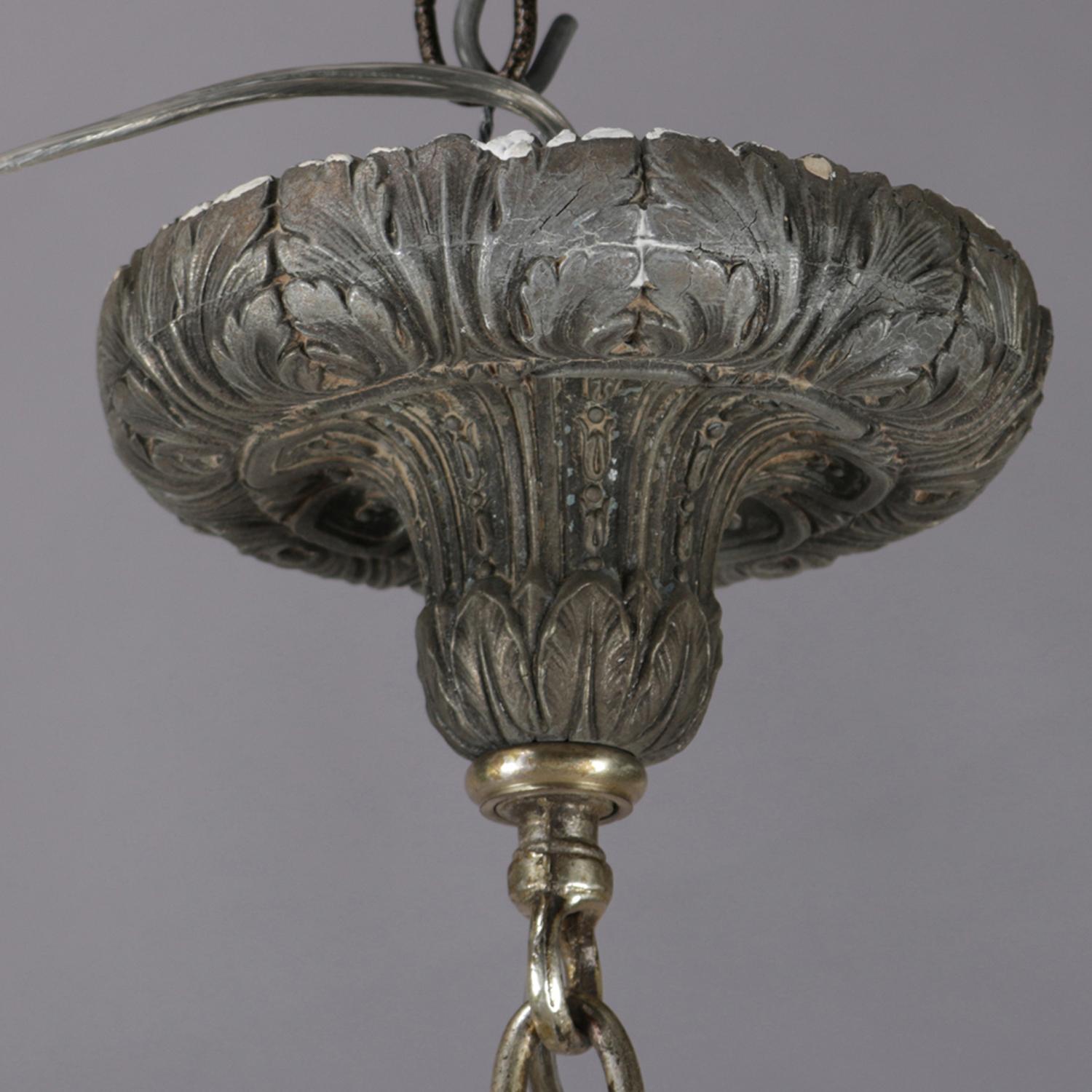 French Empire Silver Gilt 5-Candle Light Branch Chandelier, circa 1930 1