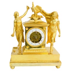 Reloj esqueleto Imperio francés, bronce dorado al fuego y grabado