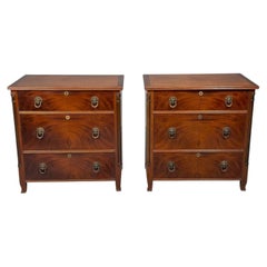 French Empire, Small Commodes, Flame Mahogany, Brass, USA, 1940s