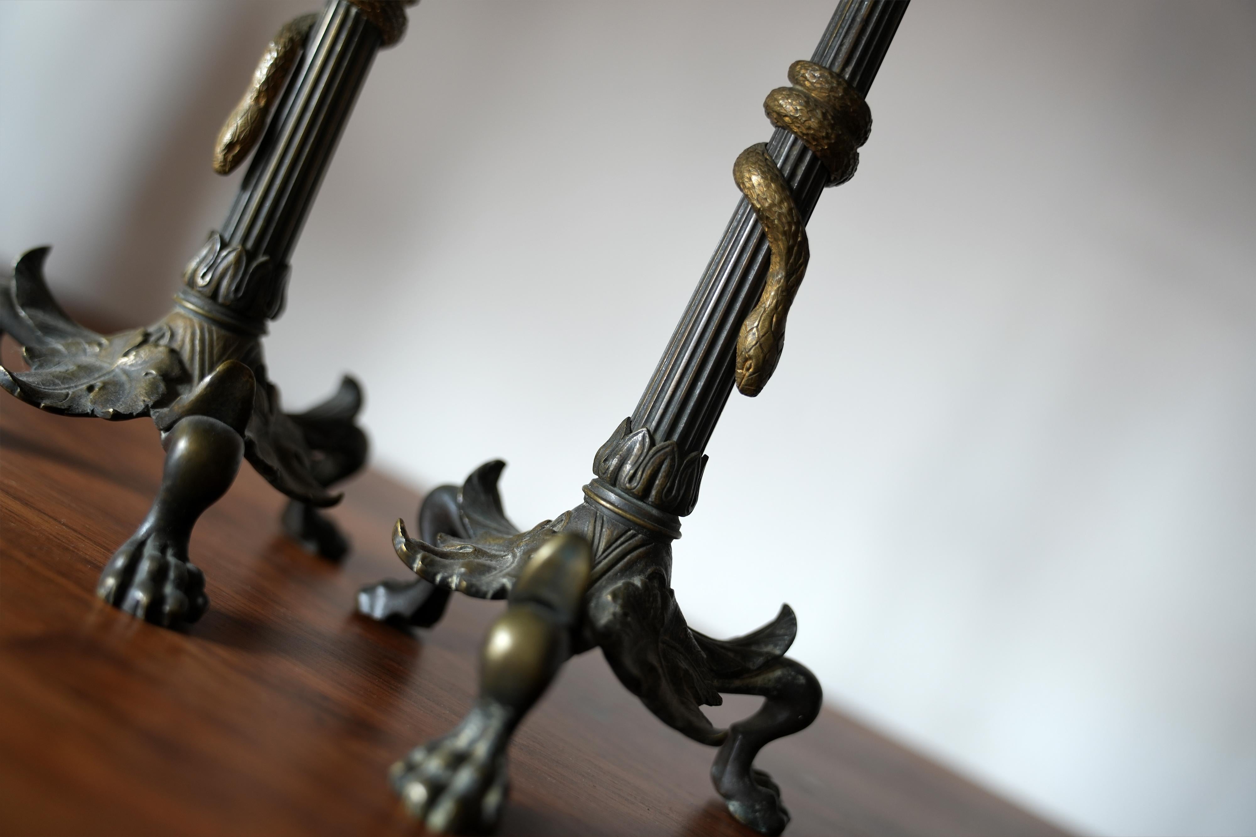 19th Century French Empire Snake Candlesticks For Sale