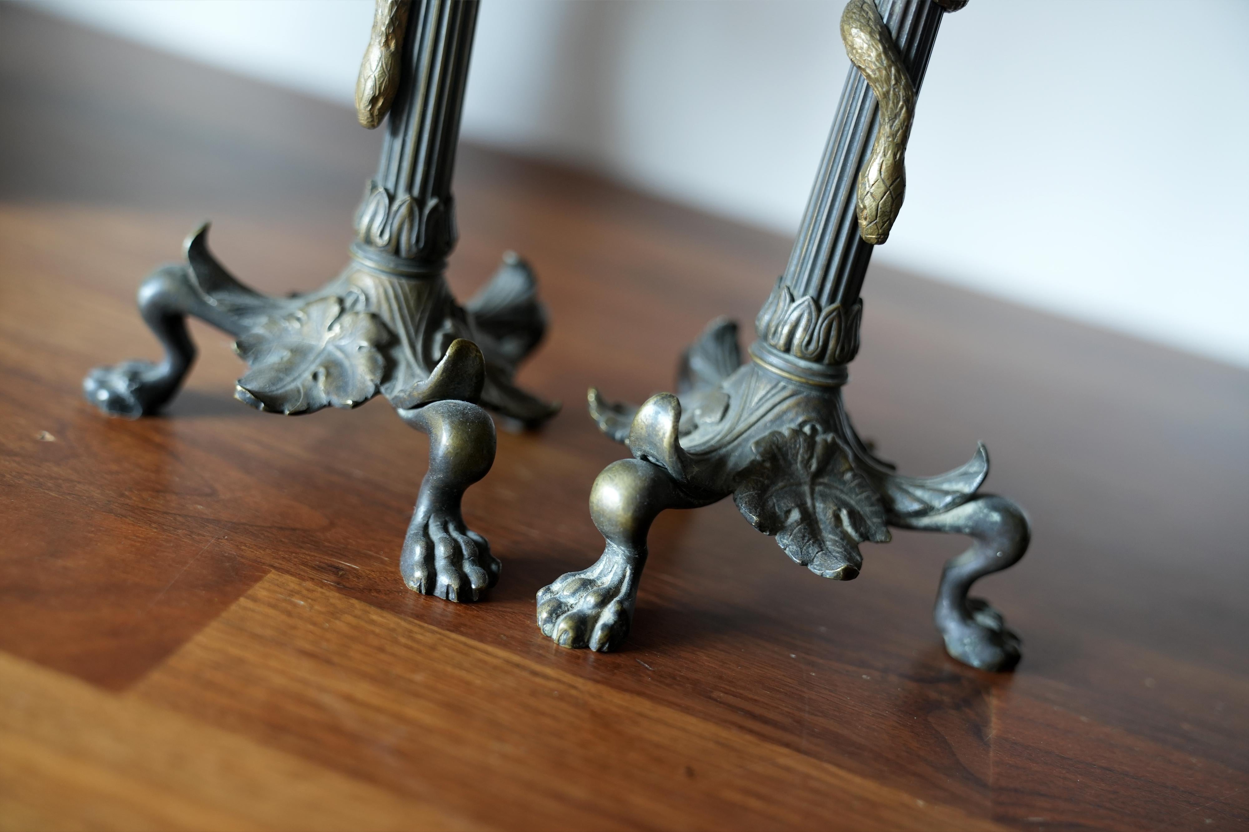 Bronze French Empire Snake Candlesticks For Sale