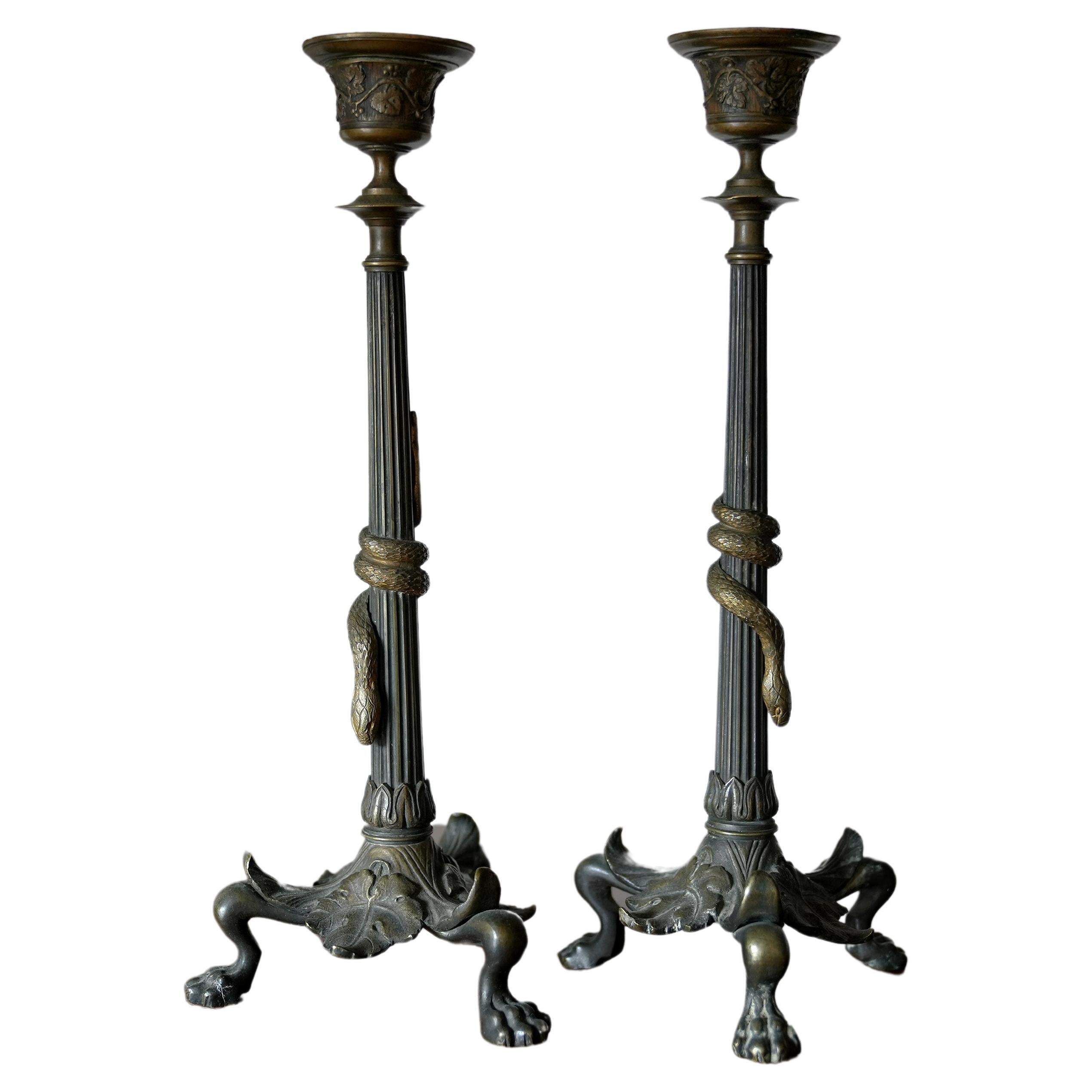 French Empire Snake Candlesticks For Sale