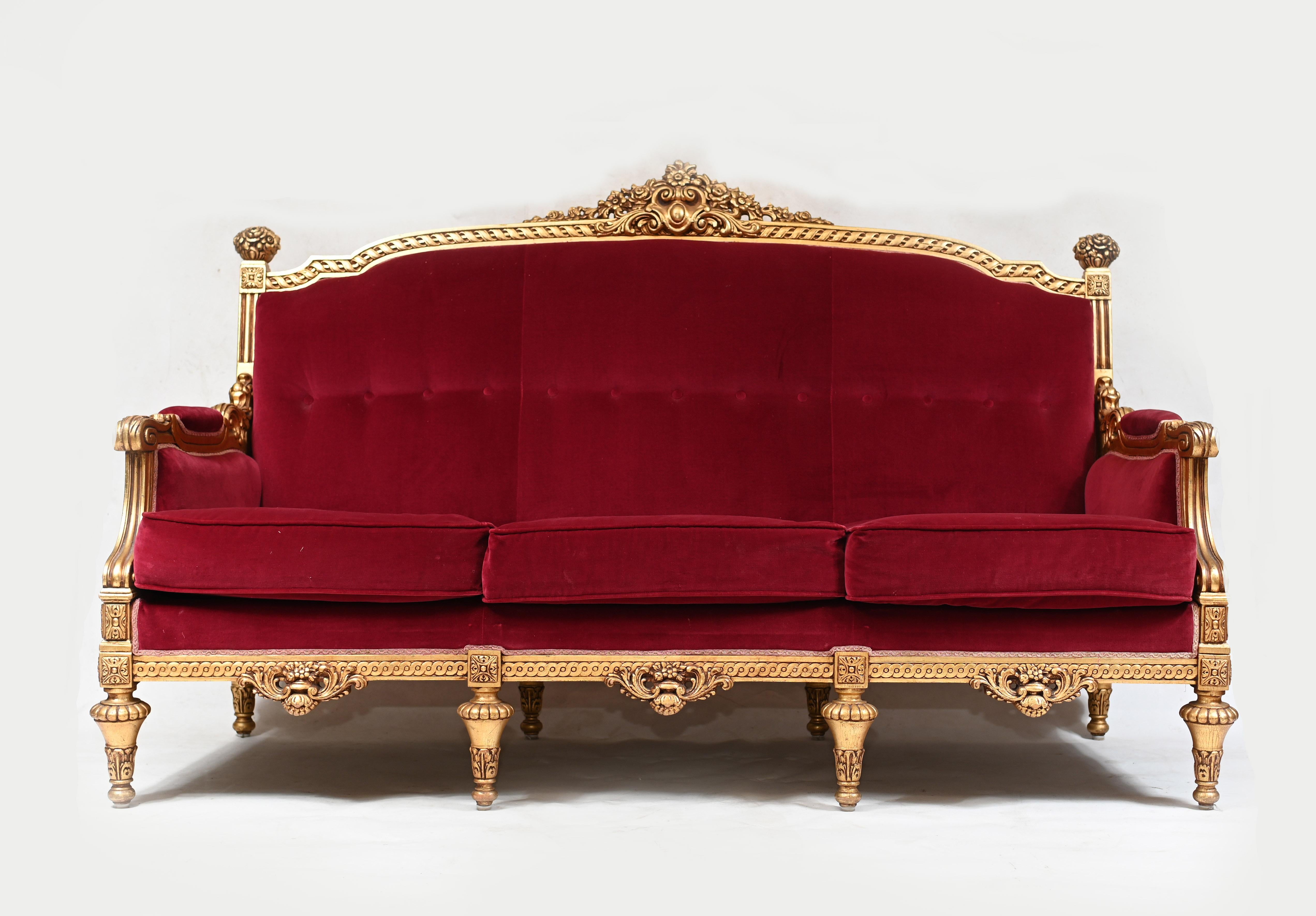  Französisch Empire Sofa Giltwood Couch Sitz  (Vergoldetes Holz) im Angebot