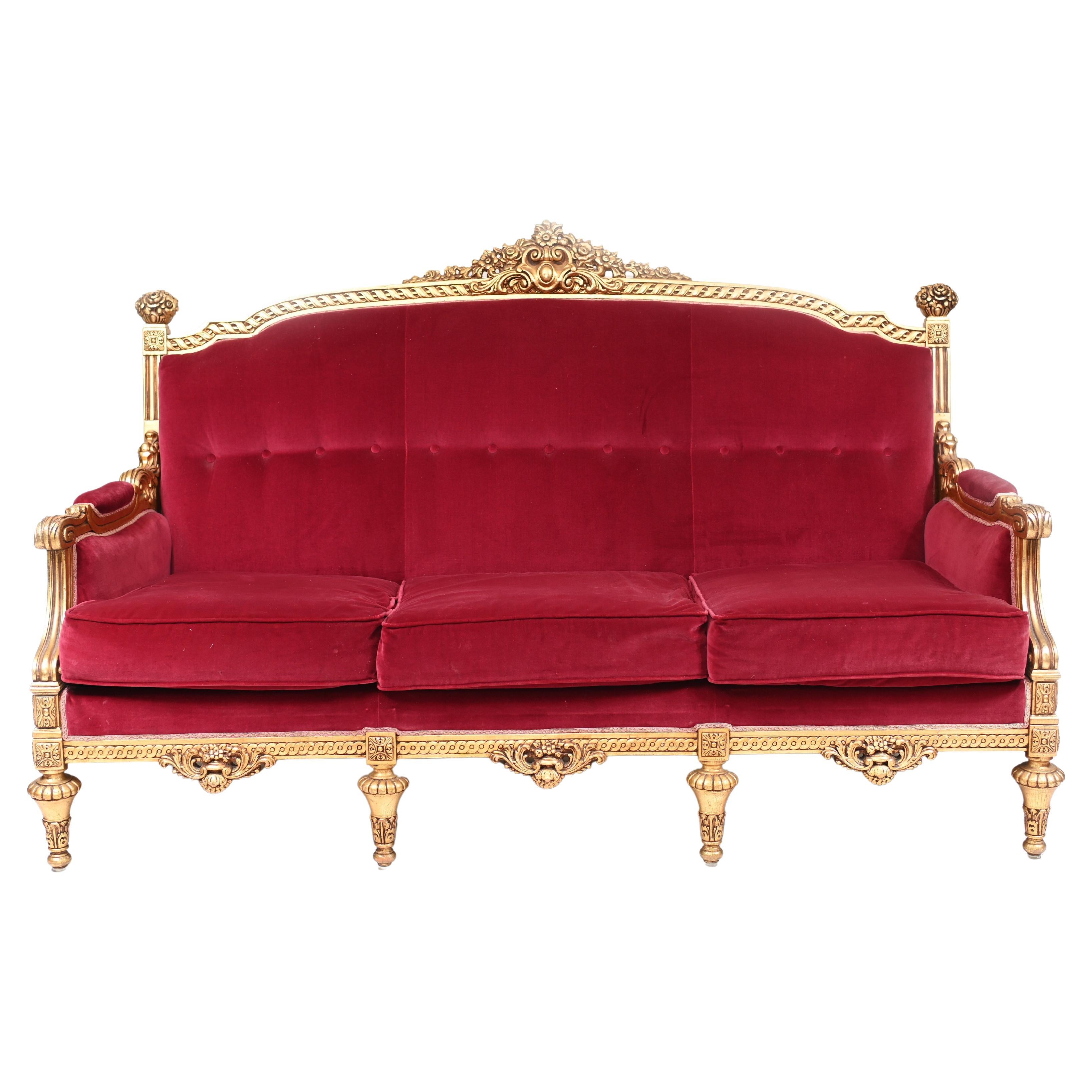  French Empire Sofa Giltwood Couch Seat  For Sale