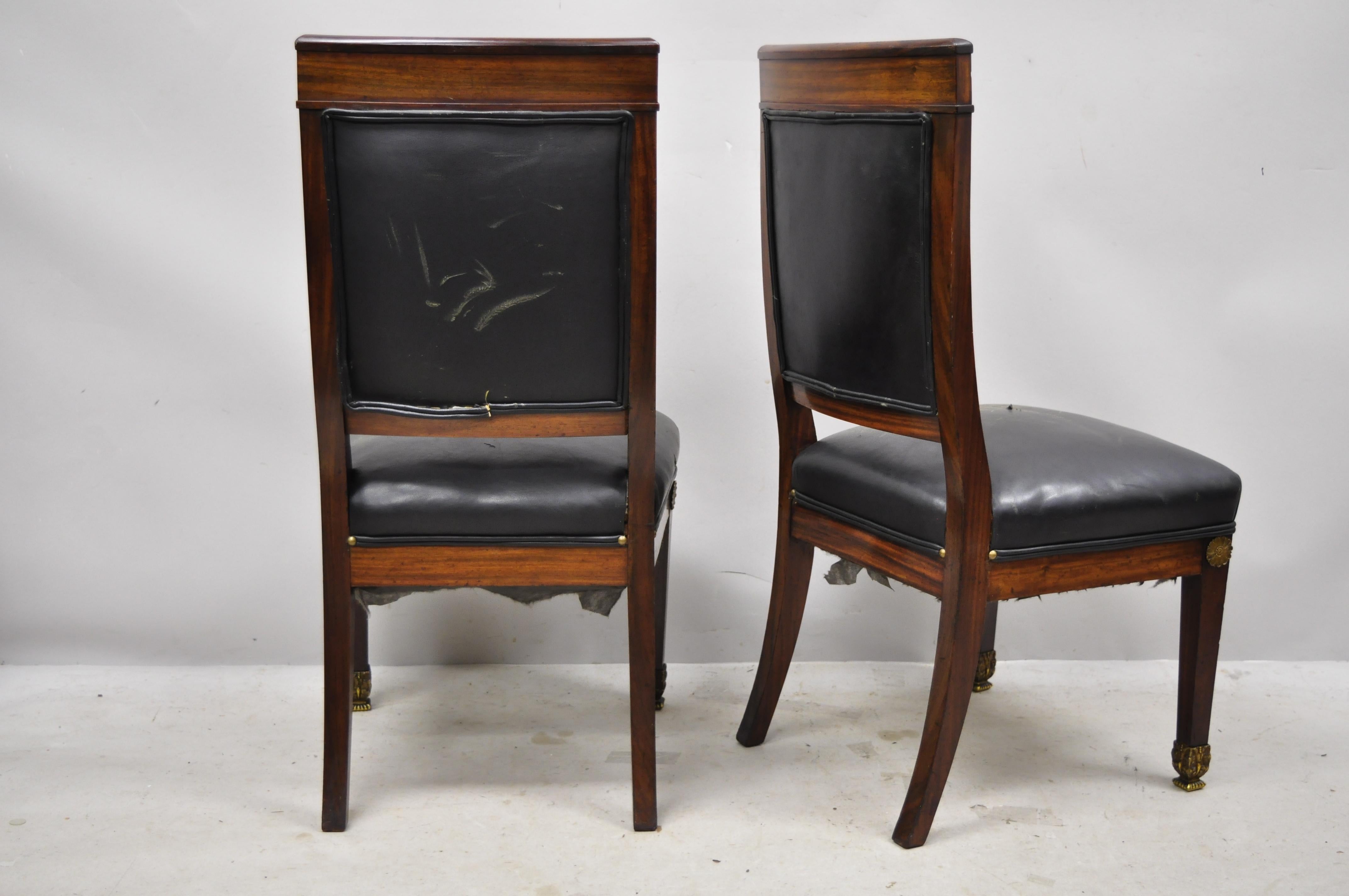 French Empire Solid Mahogany Regency Side Chairs Figural Bronze Ormolu, a Pair For Sale 7
