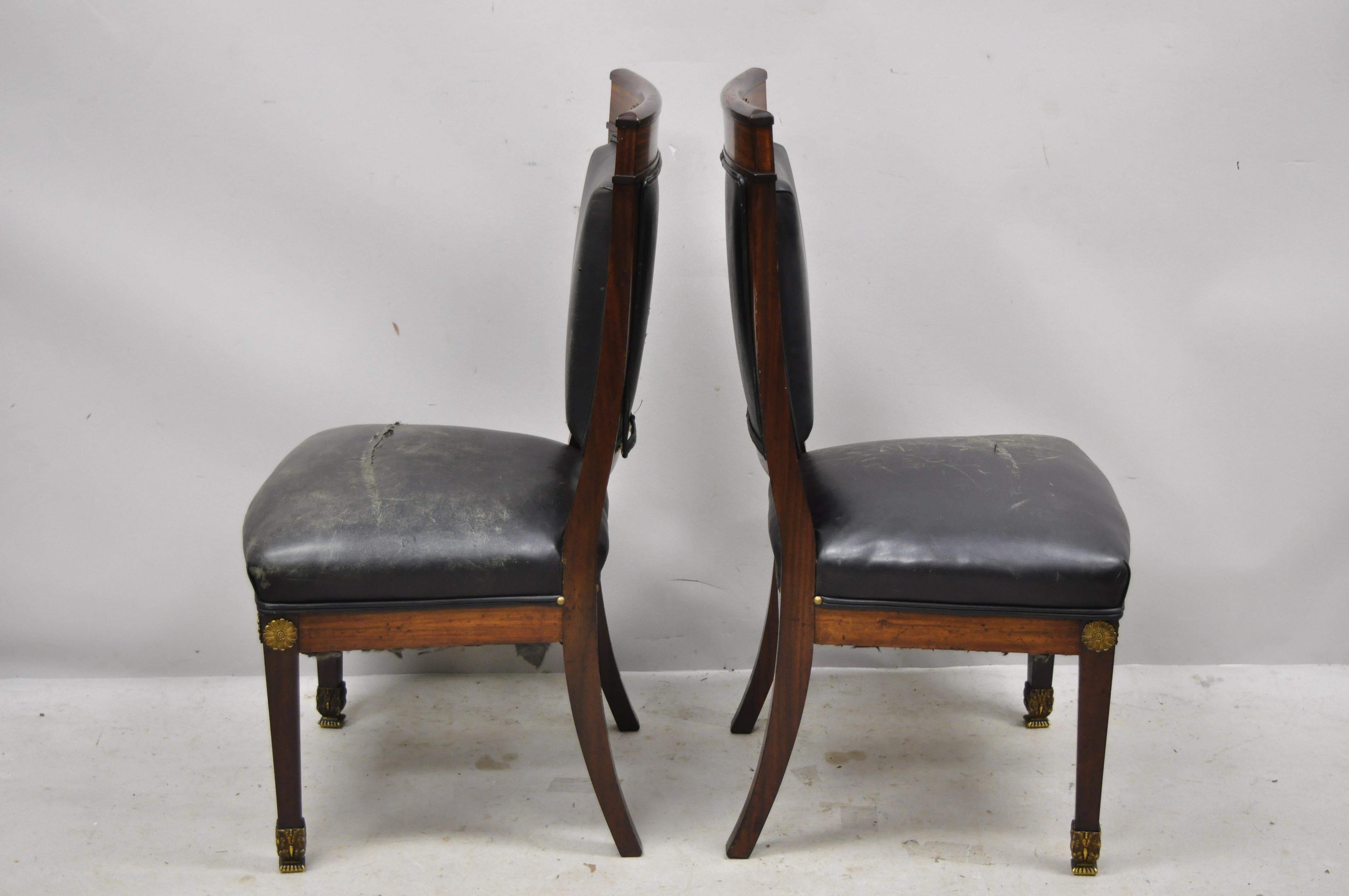 French Empire Solid Mahogany Regency Side Chairs Figural Bronze Ormolu, a Pair For Sale 2