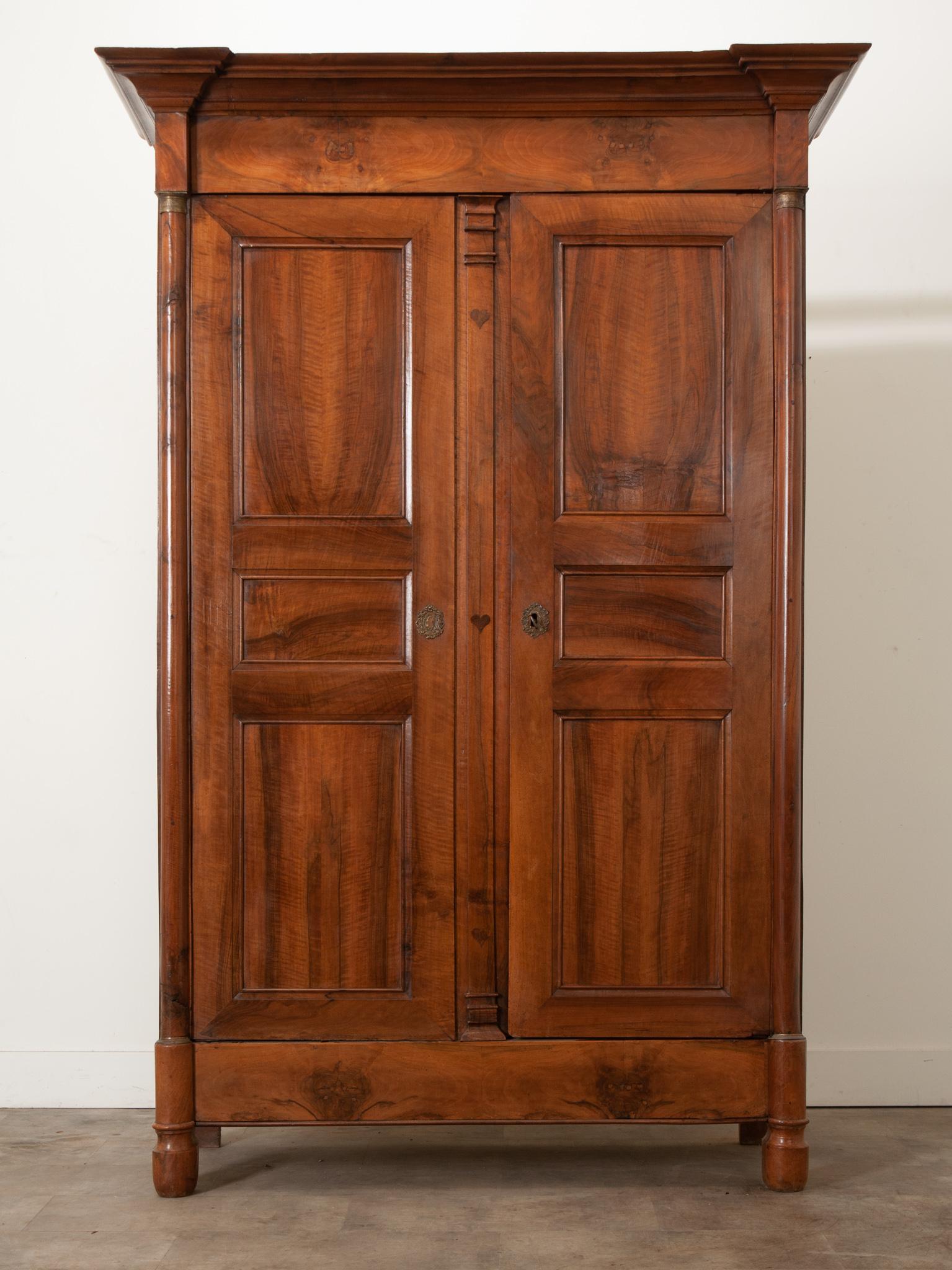 Hand-Carved French Empire Solid Walnut Armoire