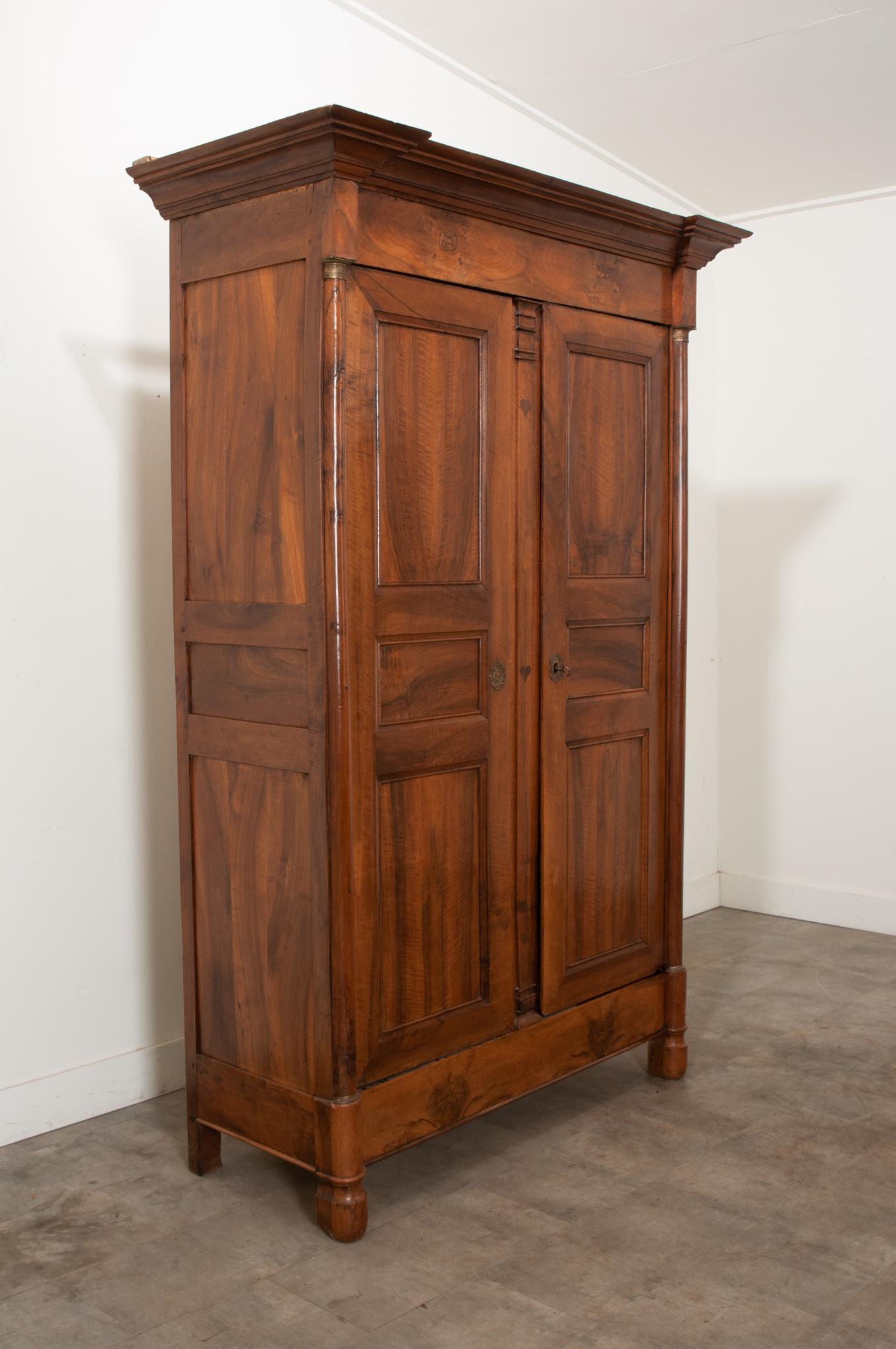 19th Century French Empire Solid Walnut Armoire