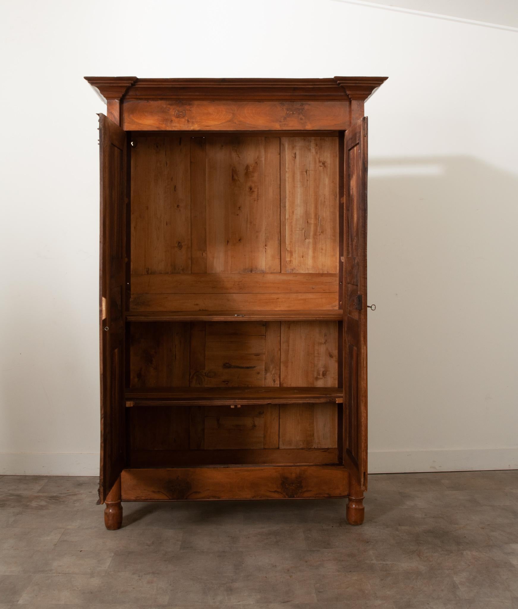 French Empire Solid Walnut Armoire 1
