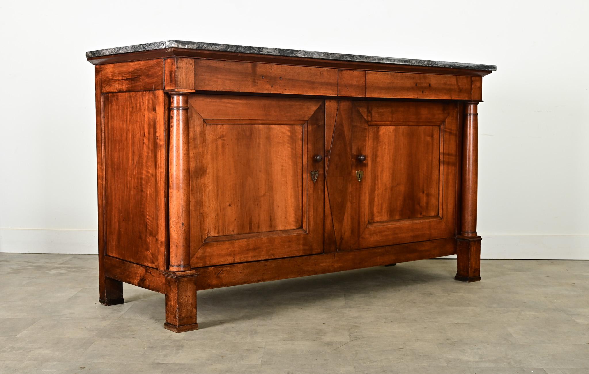 Buffet Impero francese in noce massiccio e marmo in vendita 3