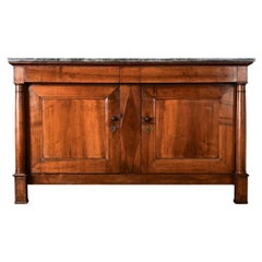 French Empire Solid Walnut & Marble Buffet