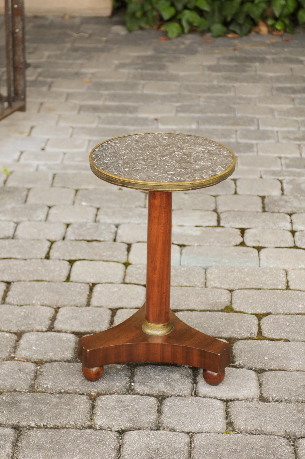 French Empire Style 1870s Guéridon Table with Grey Marble Top and Gilt Accents 5