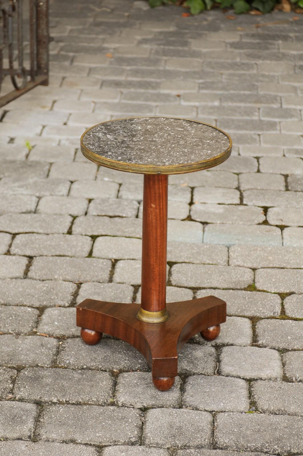 French Empire Style 1870s Guéridon Table with Grey Marble Top and Gilt Accents 2