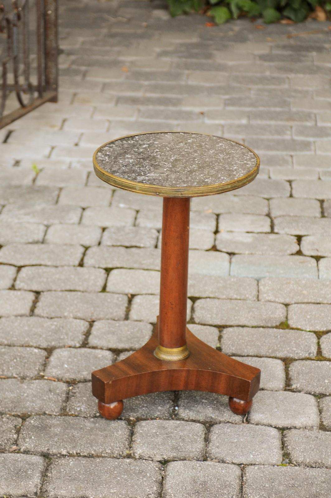 French Empire Style 1870s Guéridon Table with Grey Marble Top and Gilt Accents 3