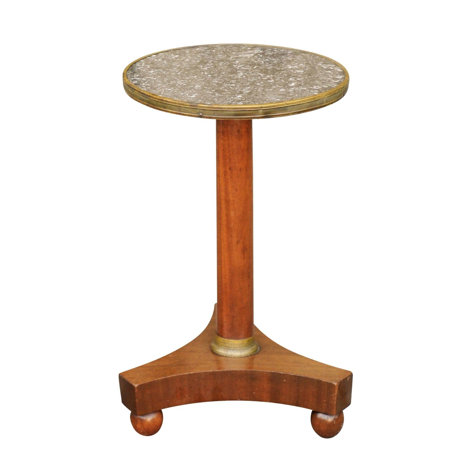 French Empire Style 1870s Guéridon Table with Grey Marble Top and Gilt Accents