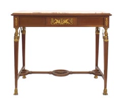 Tavolo da centro in stile impero francese del 19° secolo in mogano e rifiniture in bronzo