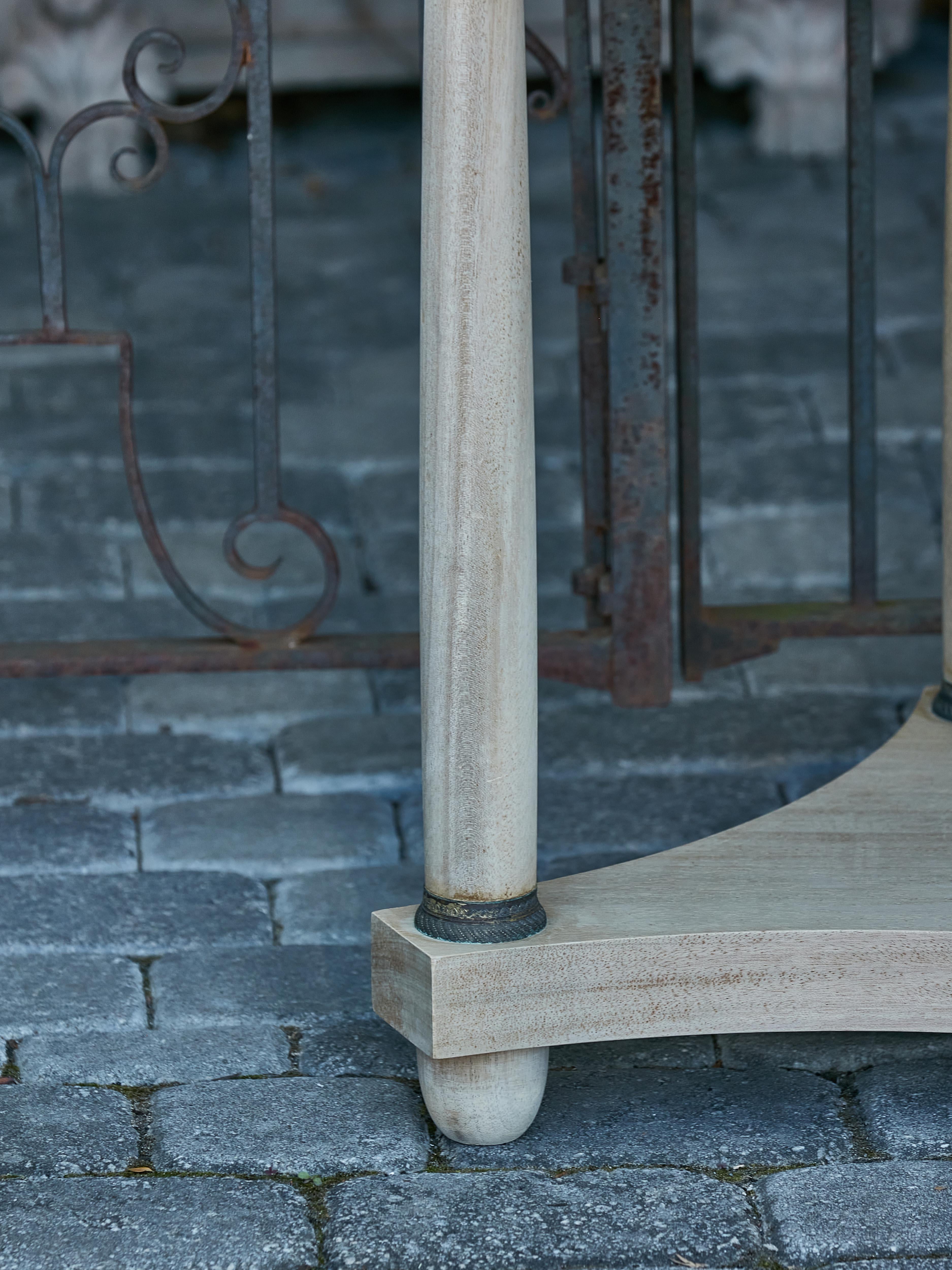 French Empire Style 19th Century Bleached Table with Marble Top and Column Legs For Sale 1