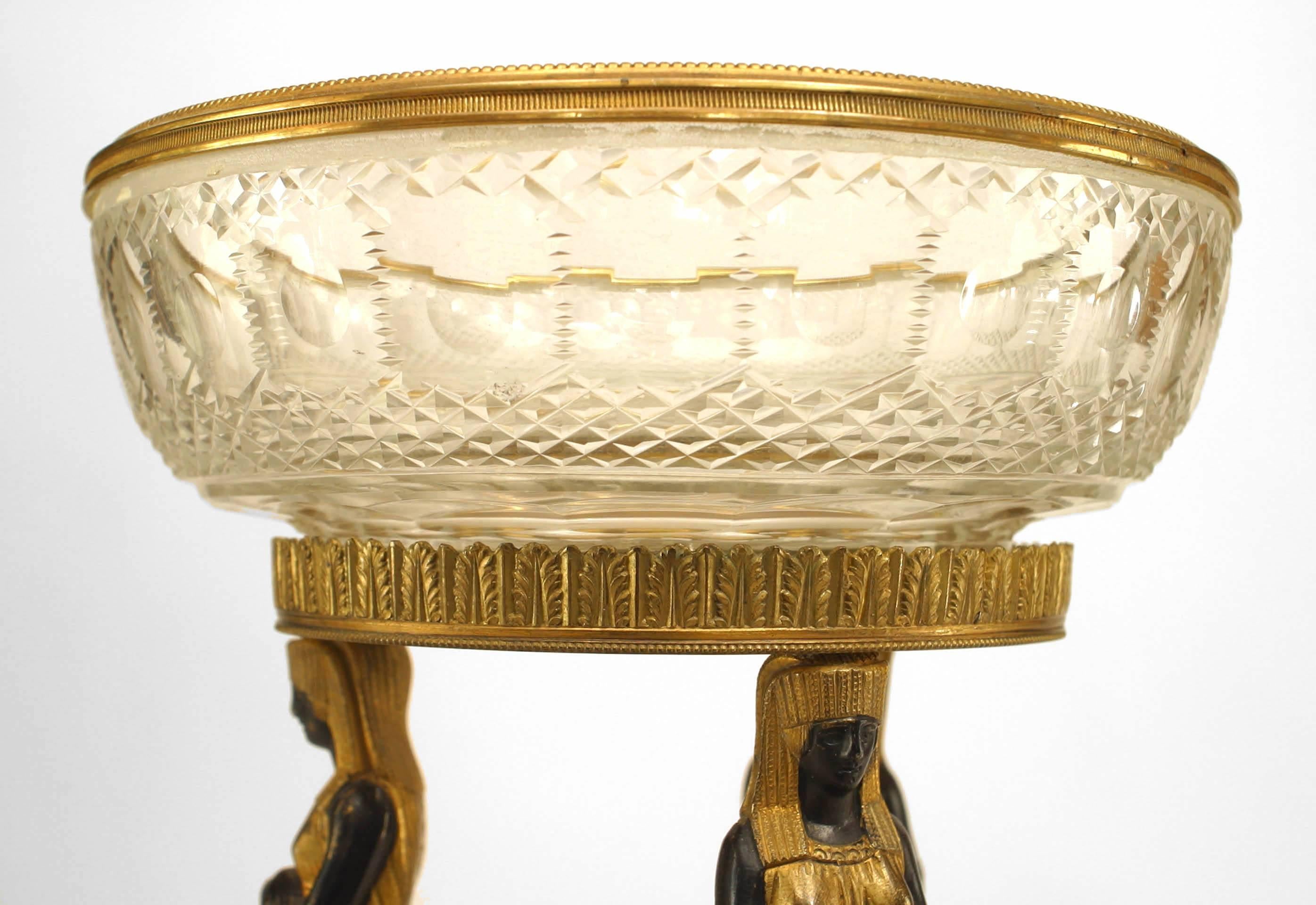 19th Century French Empire Style Bronze Dore Egyptian Compote For Sale