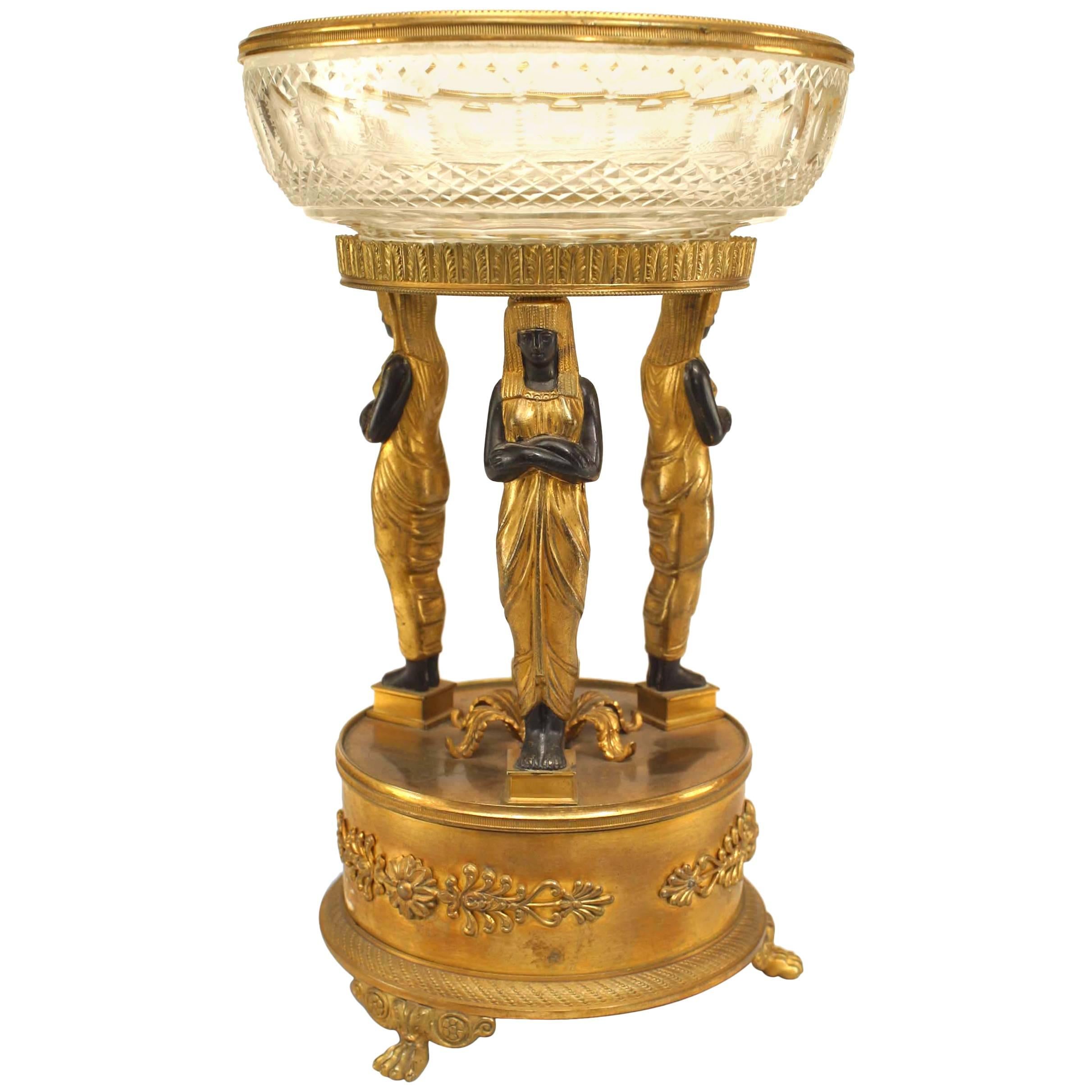 French Empire Style Bronze Dore Egyptian Compote For Sale