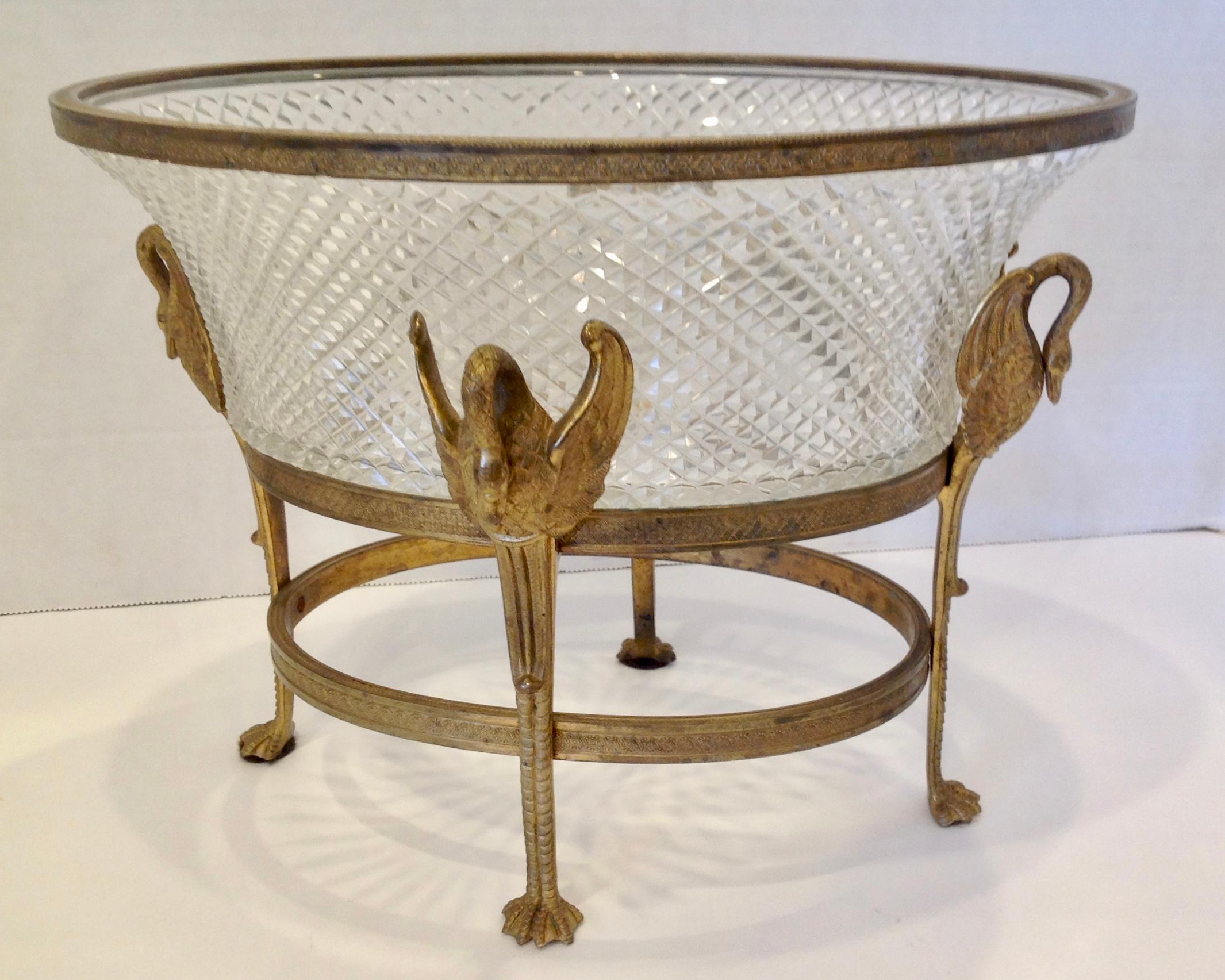 French Empire Style 19th Century Dore' Bronze Mounted Center Bowl In Good Condition In West Palm Beach, FL