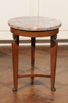 French Empire Style 19th Century Drink Table with Cariatides and Marble Top