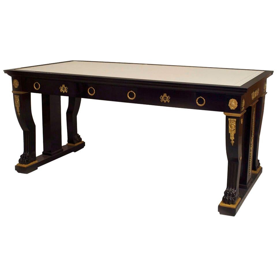French Empire Style 19th Century Ebonized Mahogany Writing Table Desk For Sale