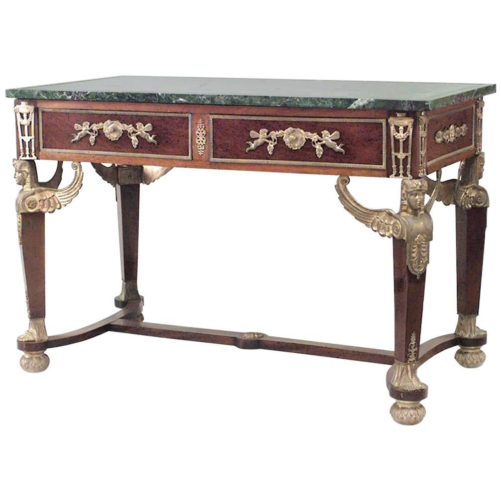 French Empire Style Mahogany and Bronze Griffins Table Desk For Sale