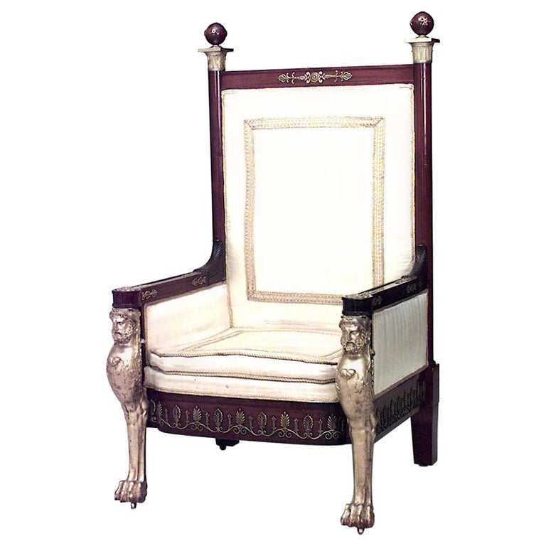 French Empire Style '19th Century' Mahogany Throne Chair For Sale at