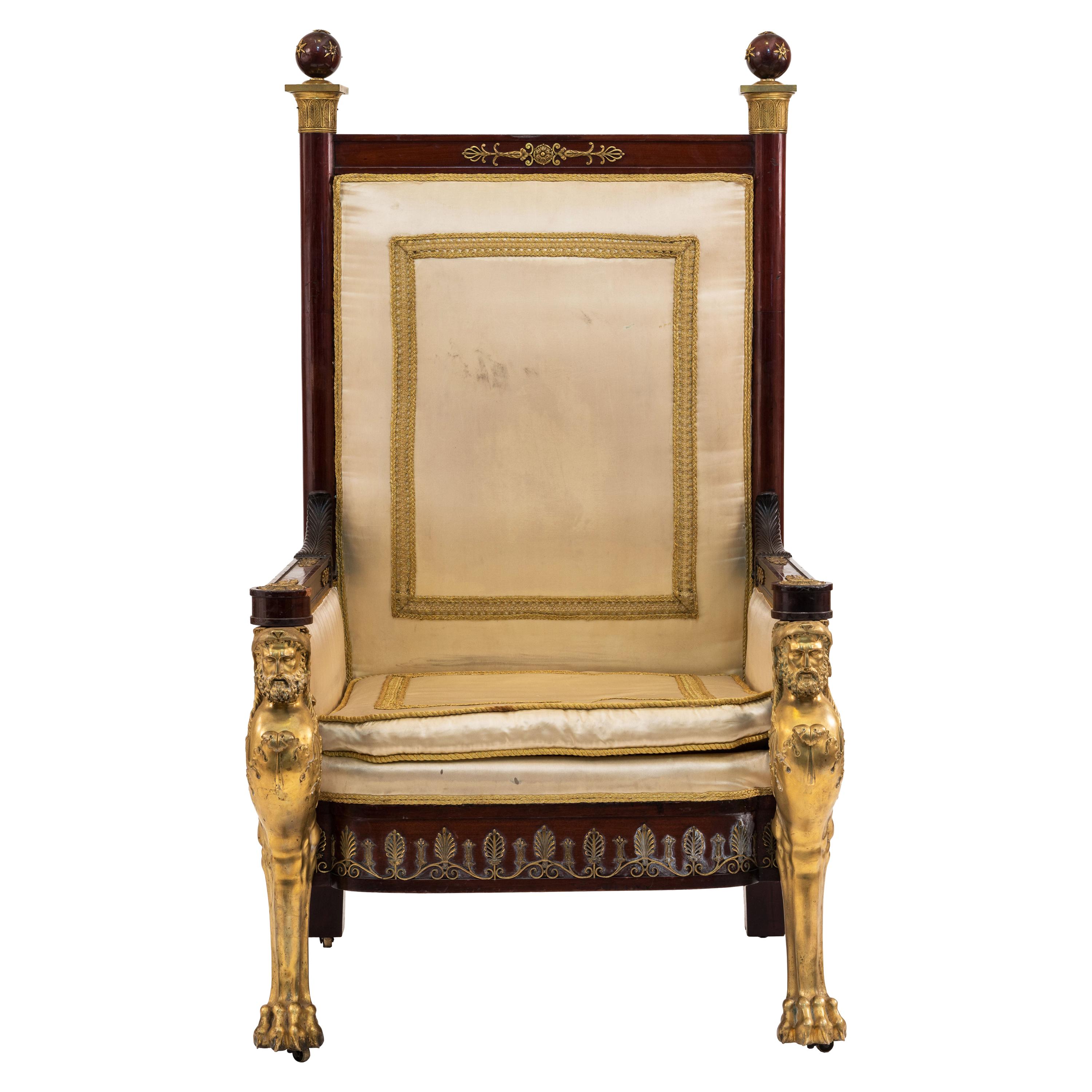 French Empire Style 19th Century Mahogany Throne Chair