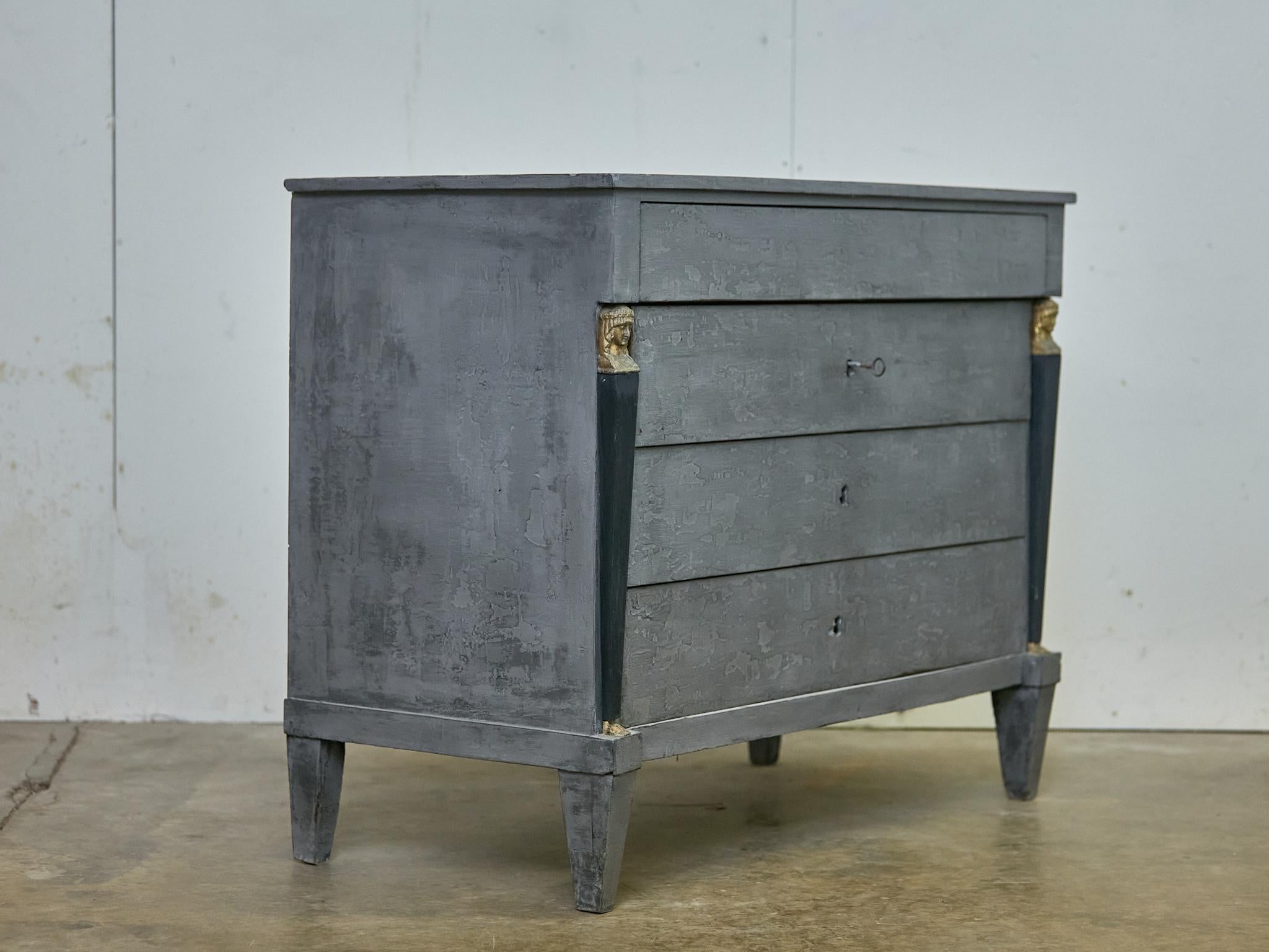 French Empire Style 19th Century Painted Four-Drawer Commode with Gilded Busts For Sale 5