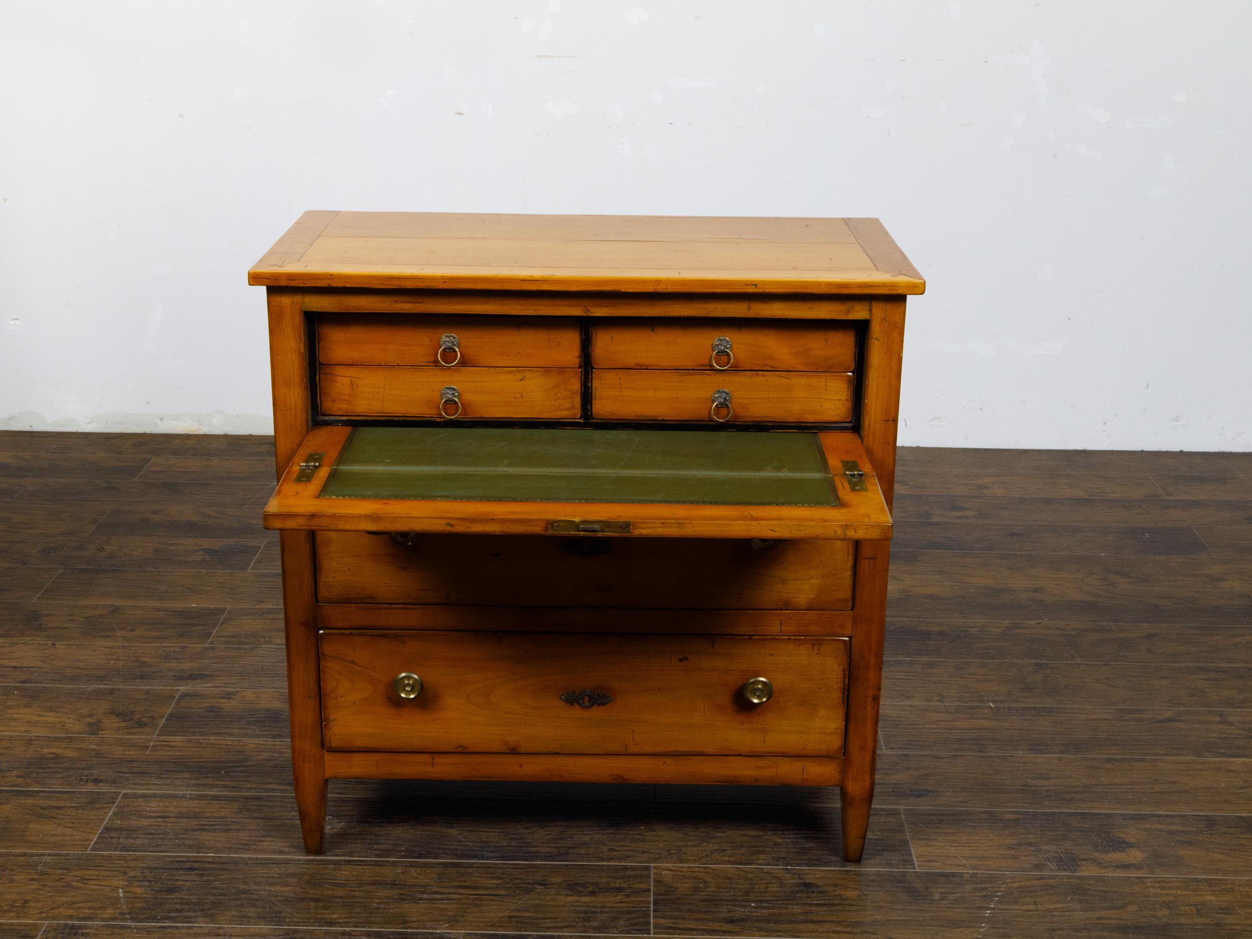 French Empire Style 19th Century Walnut Chest with Drop Front Desk, Two Drawers For Sale 6