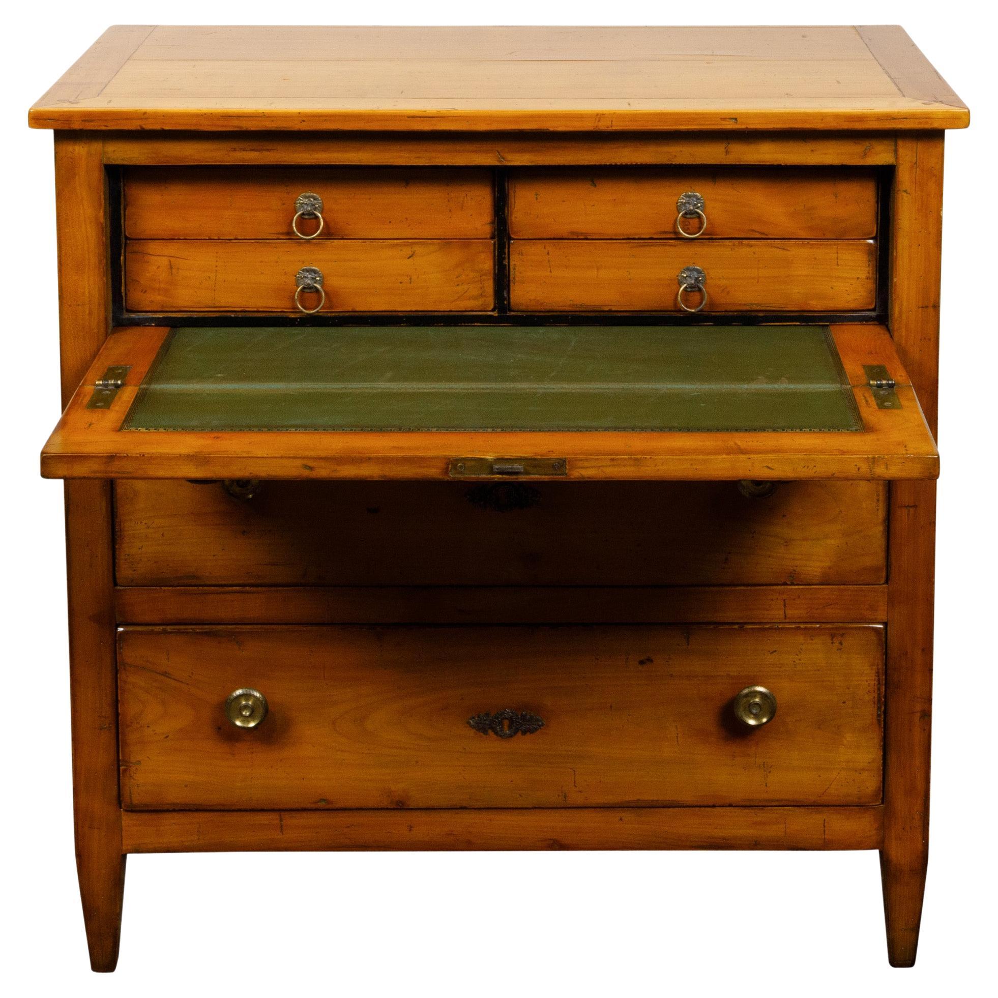 French Empire Style 19th Century Walnut Chest with Drop Front Desk, Two Drawers For Sale