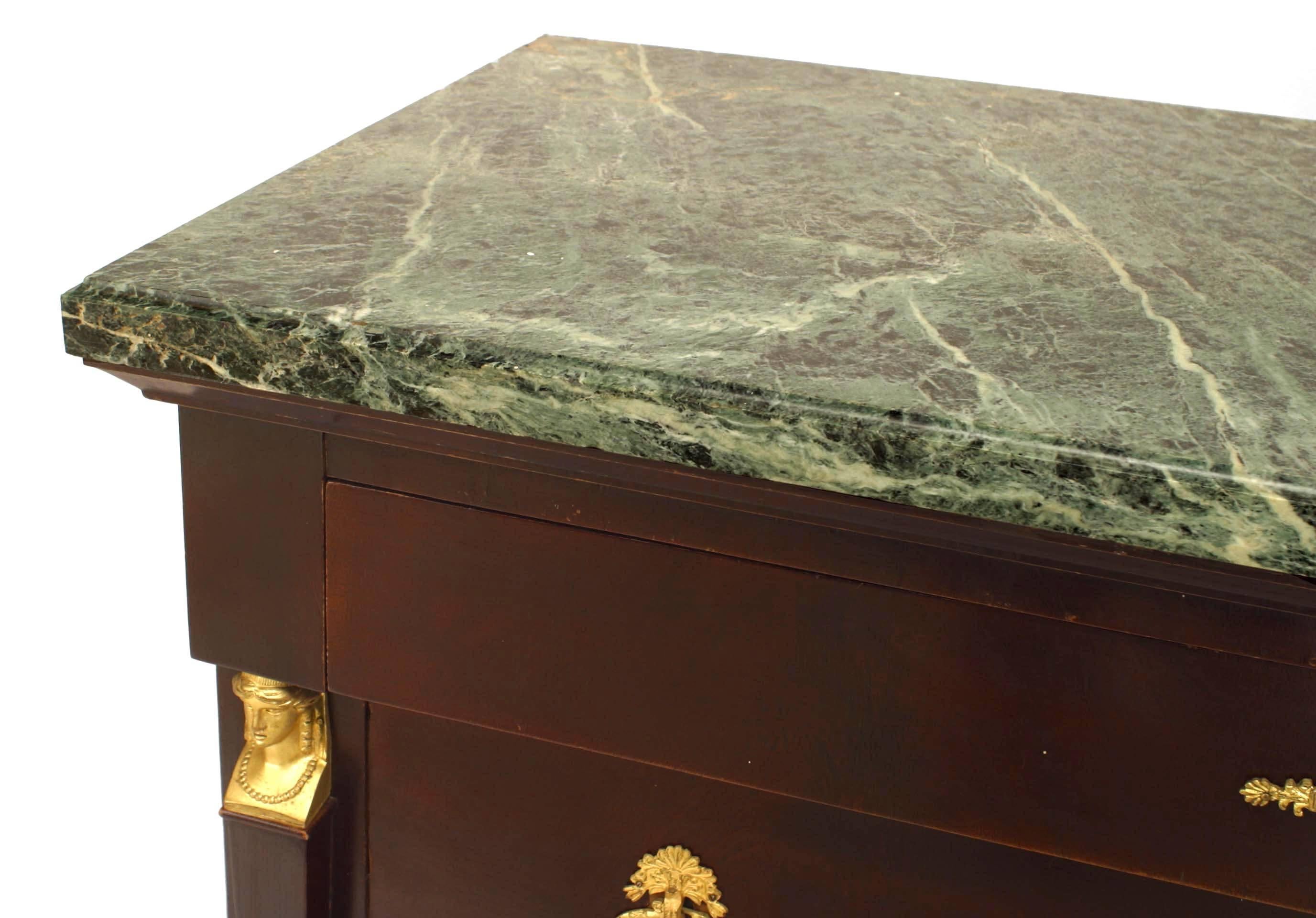 French Empire Style Mahogany Chest with Green Marble Top In Good Condition For Sale In New York, NY