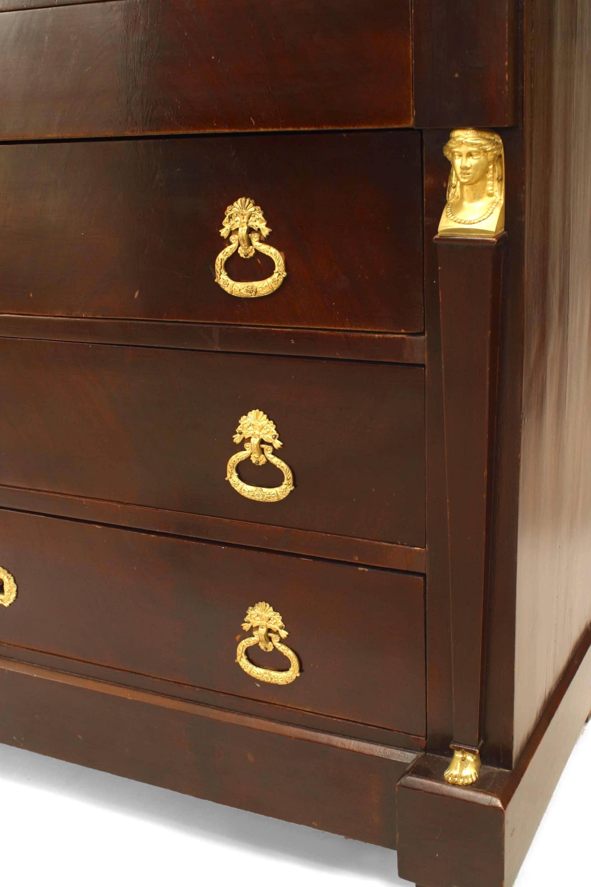 20th Century French Empire Style Mahogany Chest with Green Marble Top