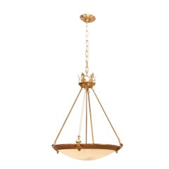 Lustre en albâtre et laiton de style Empire français