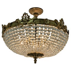 French Empire Style Basket Crystal and Bronze Chandelier