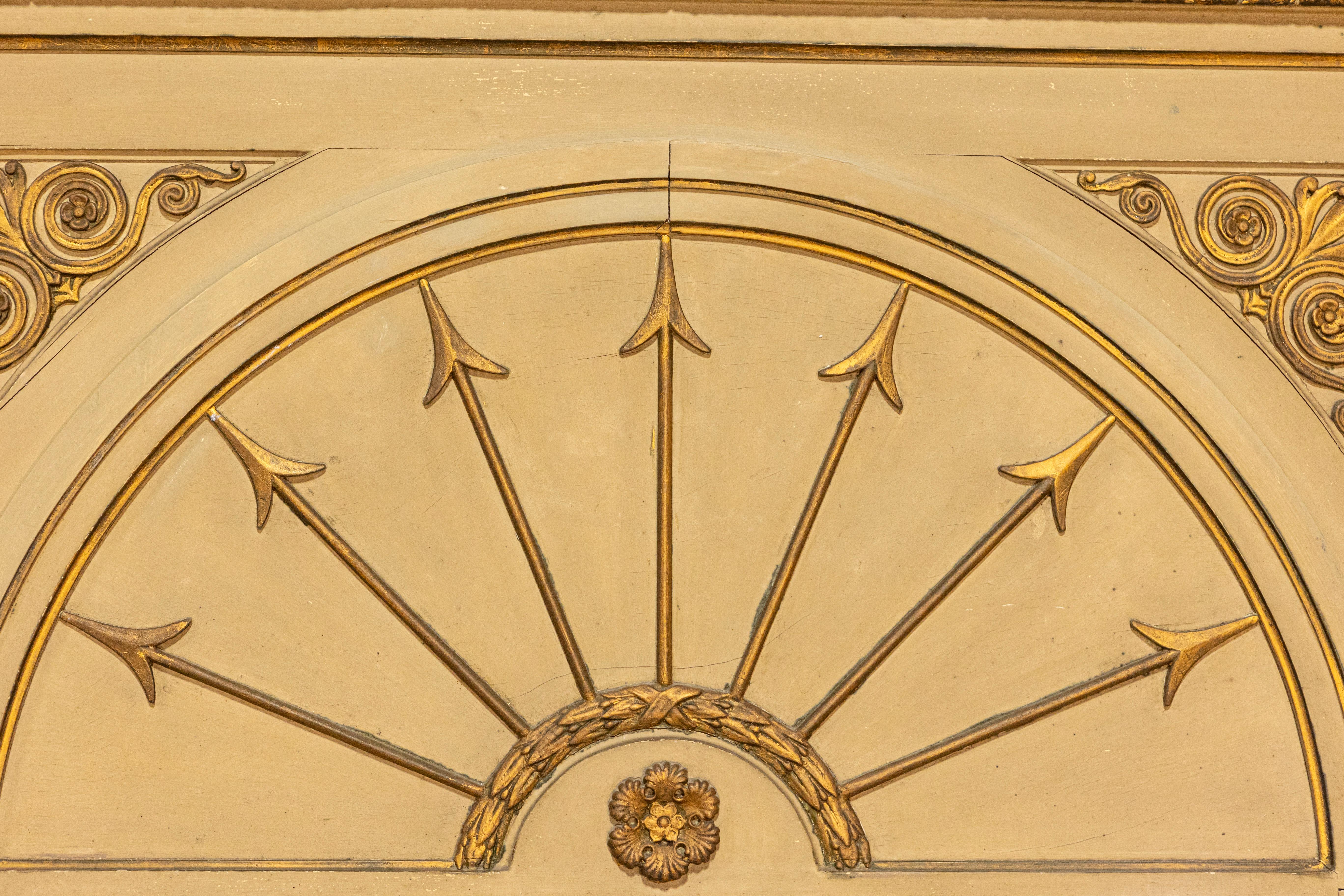 20th Century French Empire Style Beige Painted Trumeau Mirror with Carved Gilt Décor For Sale