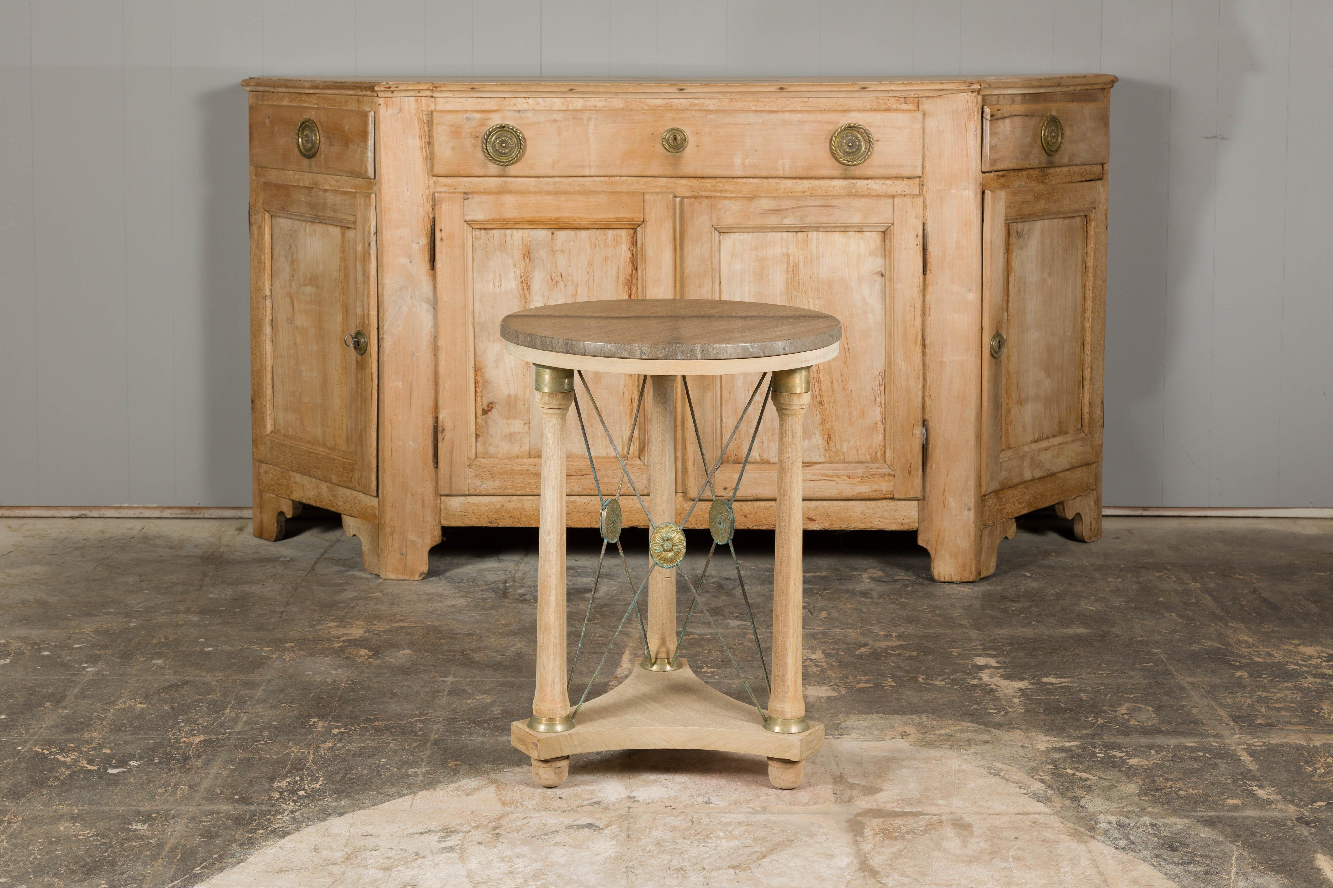 French Empire Style Bleached Side Table with Marble Top and Bronze Medallions 9