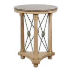 French Empire Style Bleached Side Table with Marble Top and Bronze Medallions